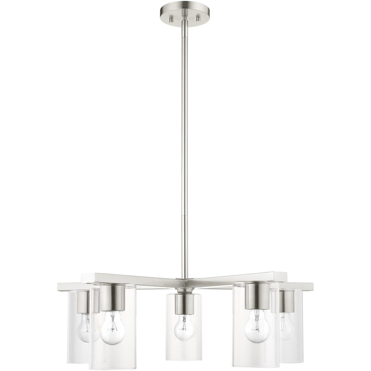 5 Light Brushed Nickel Chandelier with Clear Glass Shade