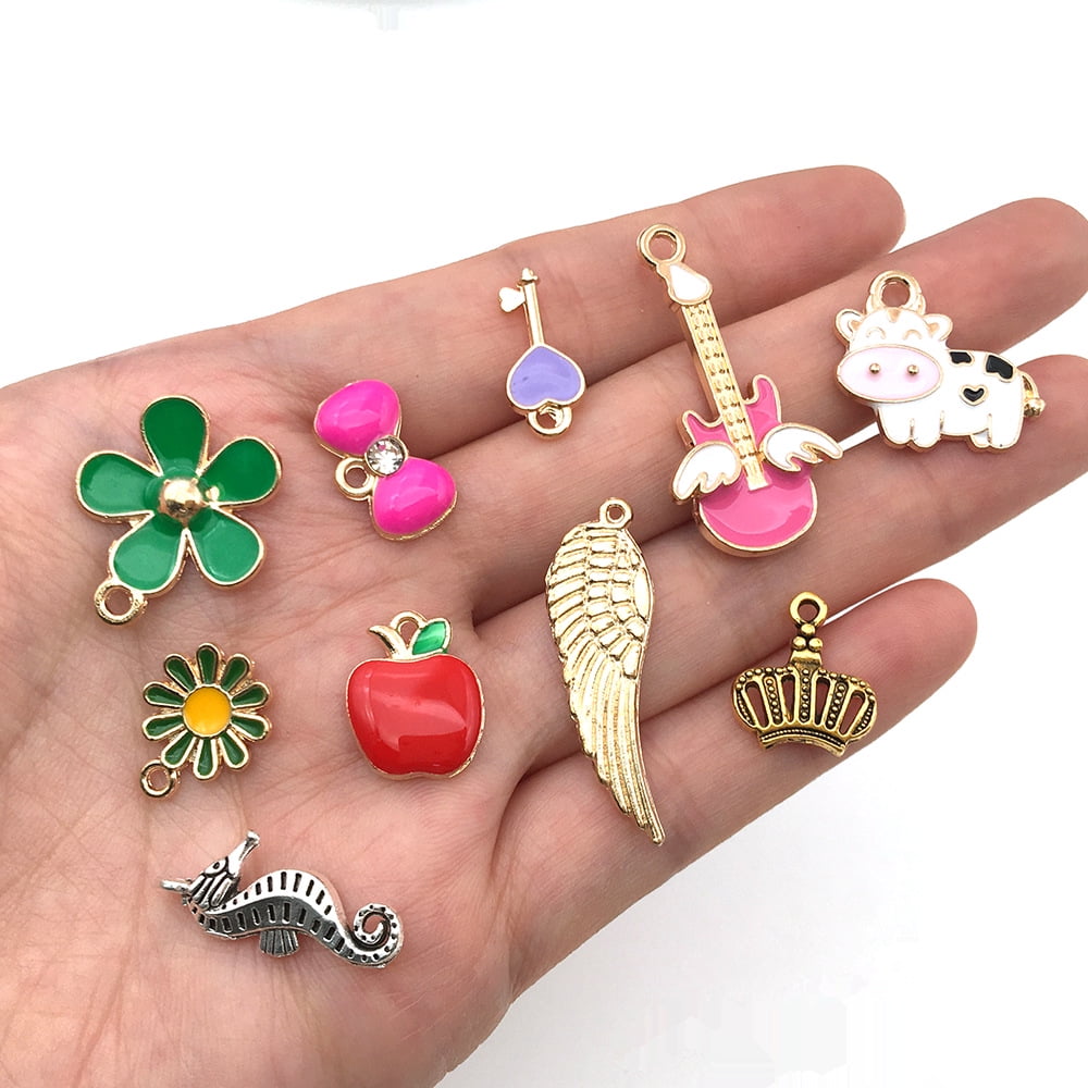 Bueautybox 31pcs Mixed Enamel Charms for Jewelry Making Pendants Colorful DIY Pendant Necklace Earrings Bracelet Crafting, Women's, Size: 10, Pink