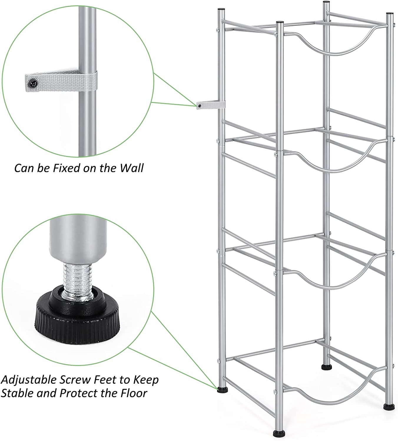 5 Gallon Water Jug Holder Water Bottle Storage Rack 4-Tier, Silver
