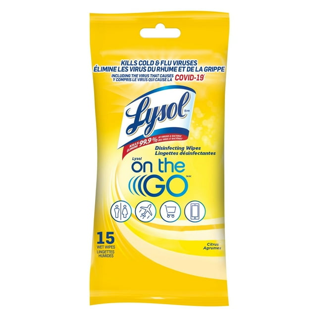 Lysol On-the-Go Lingettes Désinfectantes, 24 Paquets de 15 Lingettes