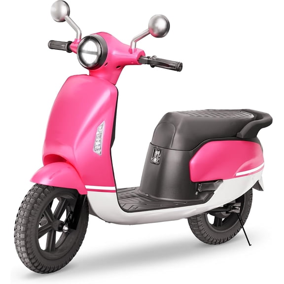 TJSTARQU 24V Electric Bike for Kids, Speed up to 10MPH, Electric Moped Scooter,Electric Motorbike with 12'',250W Brushless Motor, LED, Battery Powered Ride on Toy for Girls Boys-Rose