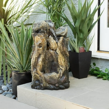 Alpine Corporation Rain Forest Waterfall Tree Trunk Fountain with LED Lights, 22 Inch Tall