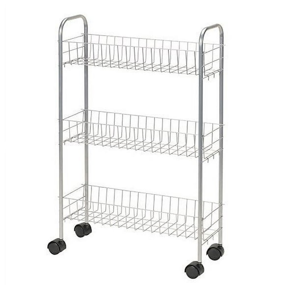 Household Essentials 7011 Slim Line 3-Tier Metal Storage Cart | Satin Silver