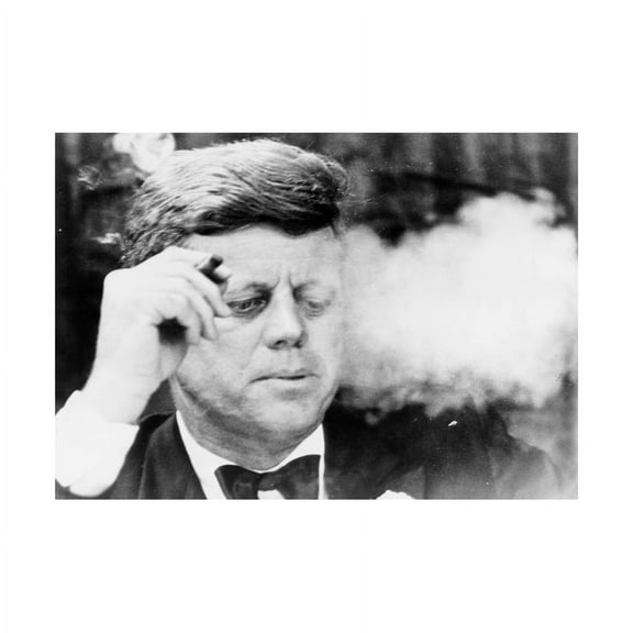 President John Kennedy Smoking Cigar JFK Black and White Vintage Photograph Unframed Art Print Poster Wall Decor 12x16 inch