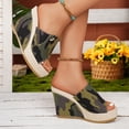 thumbnail image 6 of Women's Denim Platform Slide Sandals with Double Buckles Comfortable Open Toe Chunky Wedge High Heels Slip on Summer Slides for Vacation Beach (6.5,Camo), 6 of 7