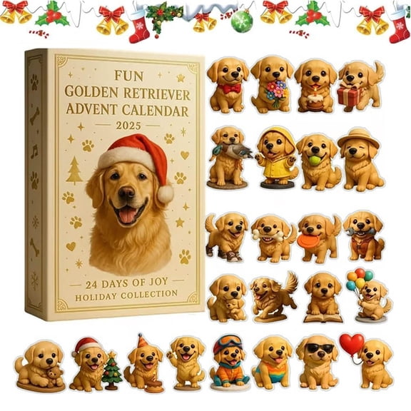 XHKUYI Fun Golden Retriever Advent Calendar 2026, 24 Pcs Puppy-Themed Christmas 2D Acrylic Festive Dog Ornaments, Adorable Collectible Decorations for Pet Lovers Parents and Families