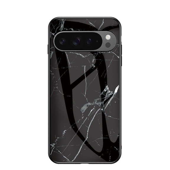 Allytech Marble Case for Google Pixel 10 Pro XL 6.8", Tempered Glass Back Cover Anti-Scratch Shockproof Protective Bumper Case Cover for Google Pixel 10 Pro XL - Black