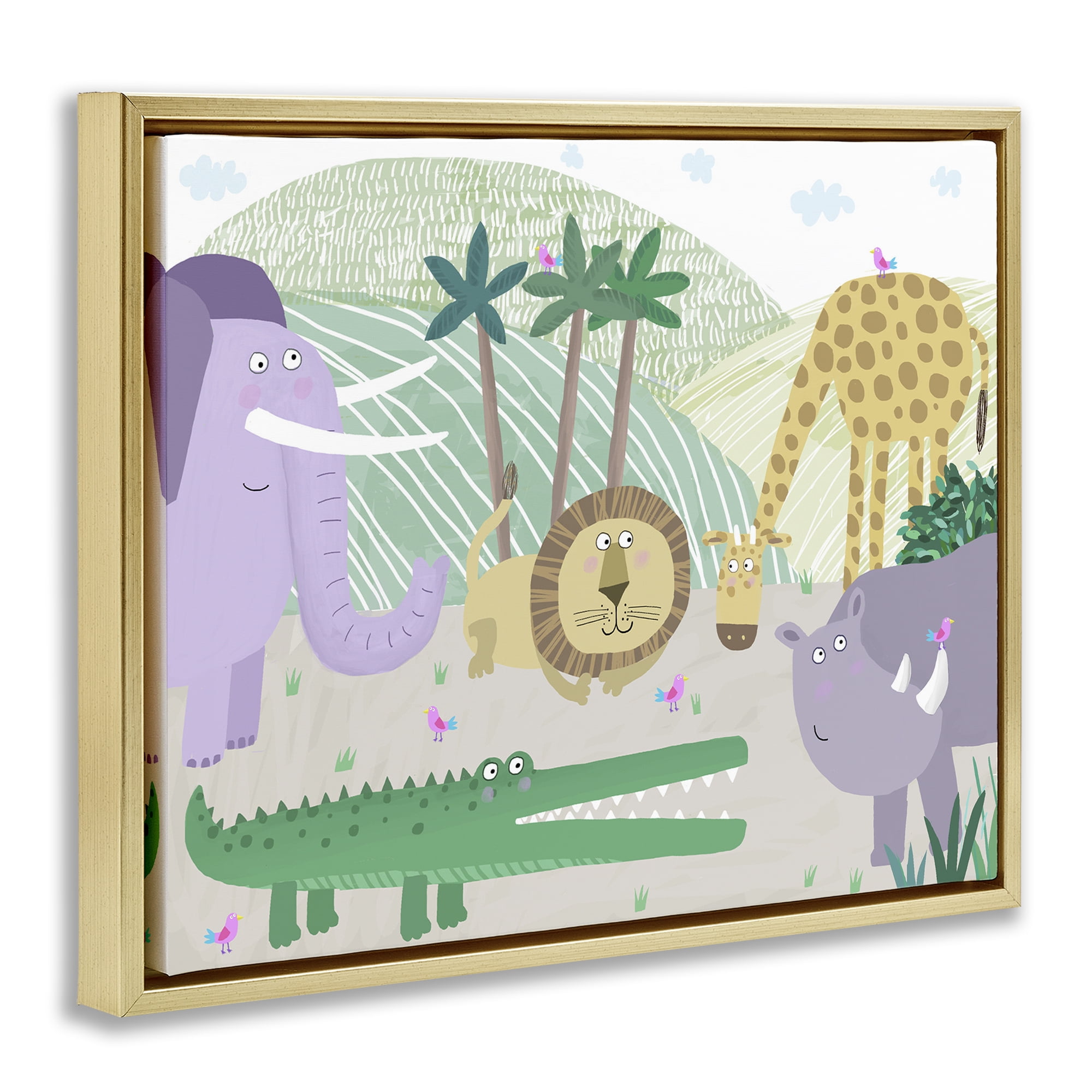 Stupell Industries Jungle Savannah Animals Gold Framed Floater Canvas Wall Art, design by Carla Daly