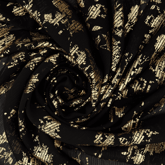 Zelouf Floral Print Yoryu Chiffon  , Sewing, DIY, Crafts Fabric by the Yard, Black/gold, 3 Yard