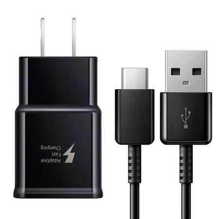 Samsung Galaxy S8, S8+, S9, S9+, S10, Note 8, Note 9 Adaptive Fast Charger USB-C 3.1 Type-C Cable Kit Fast Charging USB Wall Charger AC Home Power Adapter [1 Wall Charger + 4 FT Type-C Cable], Black