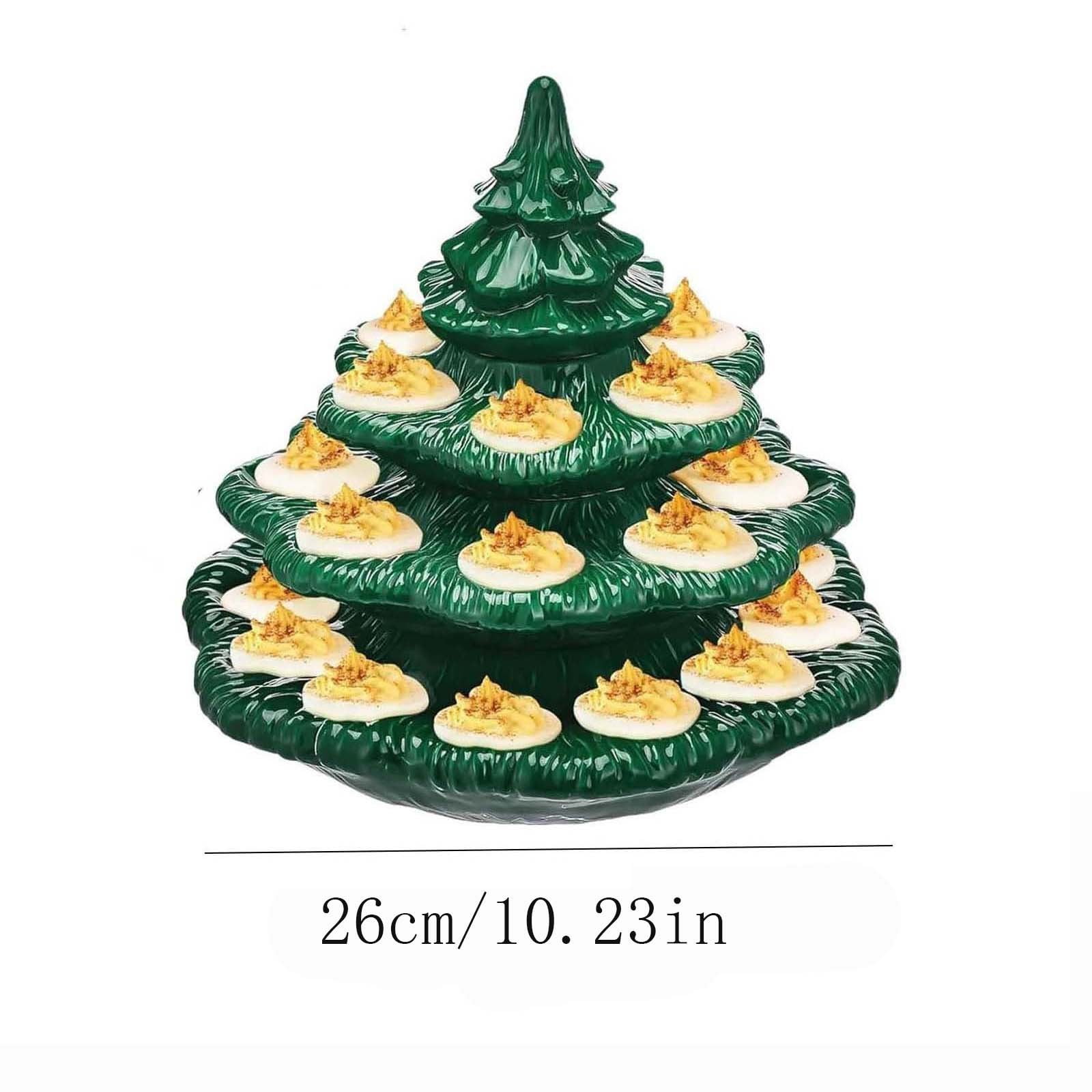 Christmas Tree Deviled Egg Holder | 8 Inch Christmas Trees Deviled Egg Platter | 26 Hole Cute Tree Devileds Eggs Tray Serving Plates for Parties | 4 Tier Trees Devileds Eggs Storage Container Carrier