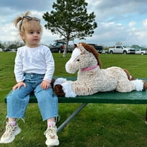 Homesteed Large Plush Horse Toy 33 Inch Rideable Stuffed Animal Soft Hugging Pillow with Reins for Kids Birthday Baby Shower Gift Brown