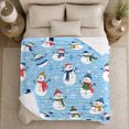 thumbnail image 4 of Smiling Snowmen with Colorful Hats Scarves Snowflakes and Blue Winter Sky, Cheerful Holiday Art for Kids, Warm Flannel Blanket for Playroom and Bedroom, Christmas Gift, Home Decor, 4 of 8
