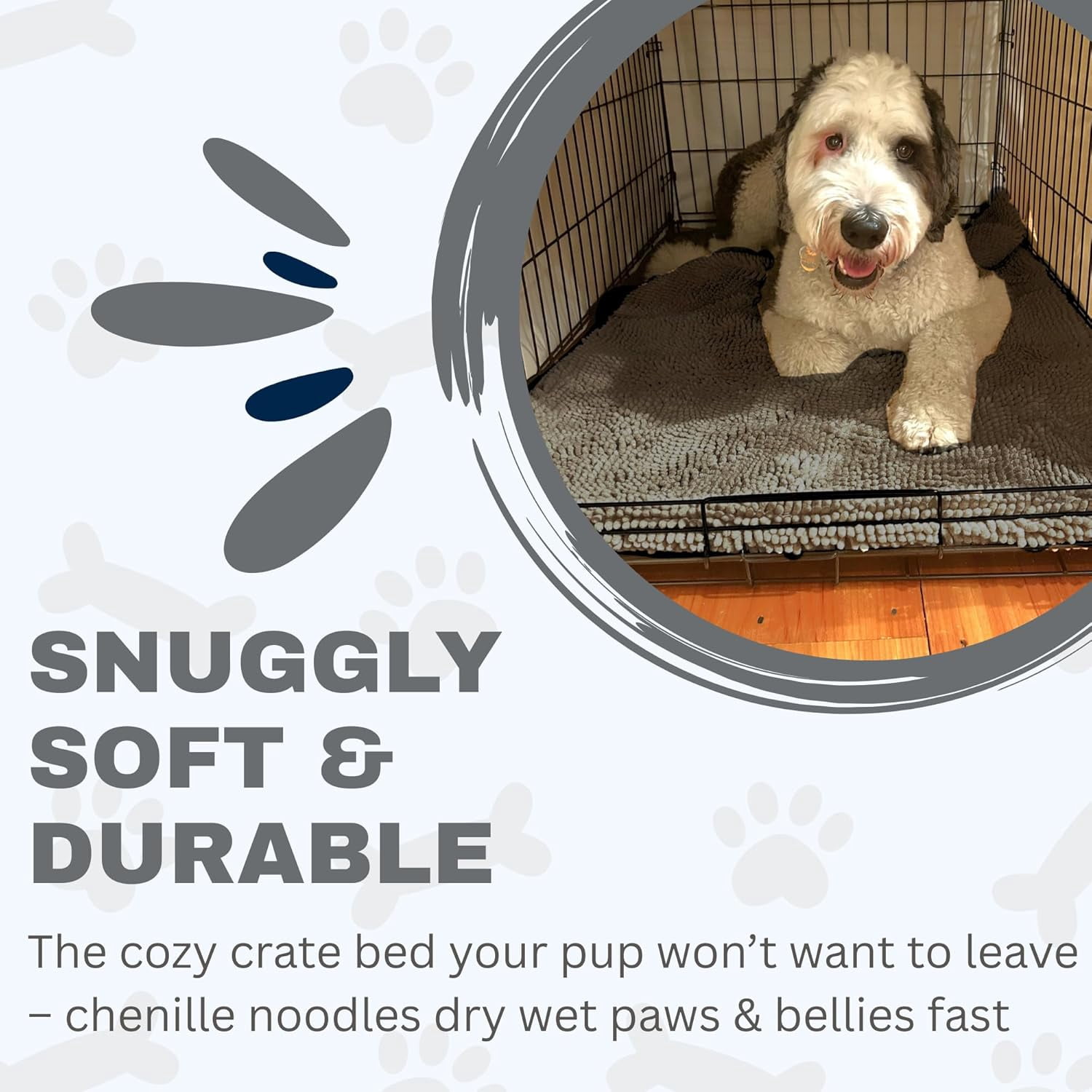 Soggy Doggy Crate Mate Dog Bed, Microfiber Chenille Dog Mats,  Dog Mats for Sleeping & Drying, Ultra-Absorbent Dog Beds & Furniture for Kennels or Crates, Gray, Large