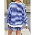 thumbnail image 4 of Women'S Striped Sets 2 Piece Outfits Long Sleeve Sweatshirt and Shorts Set Blue XL, 4 of 8
