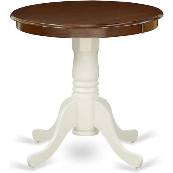 East West Furniture EMT-MLW-TP Eden Kitchen Table - a Round Dining Table Top with Pedestal Base, 30x30 Inch, Mahogany & Linen White