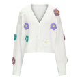 thumbnail image 4 of Women'S Ribbed Knit Cardigans Pretty Flowers Button Up Sweater Coat Long Sleeve Open Front Cropped Knitted Cardigan, 4 of 8