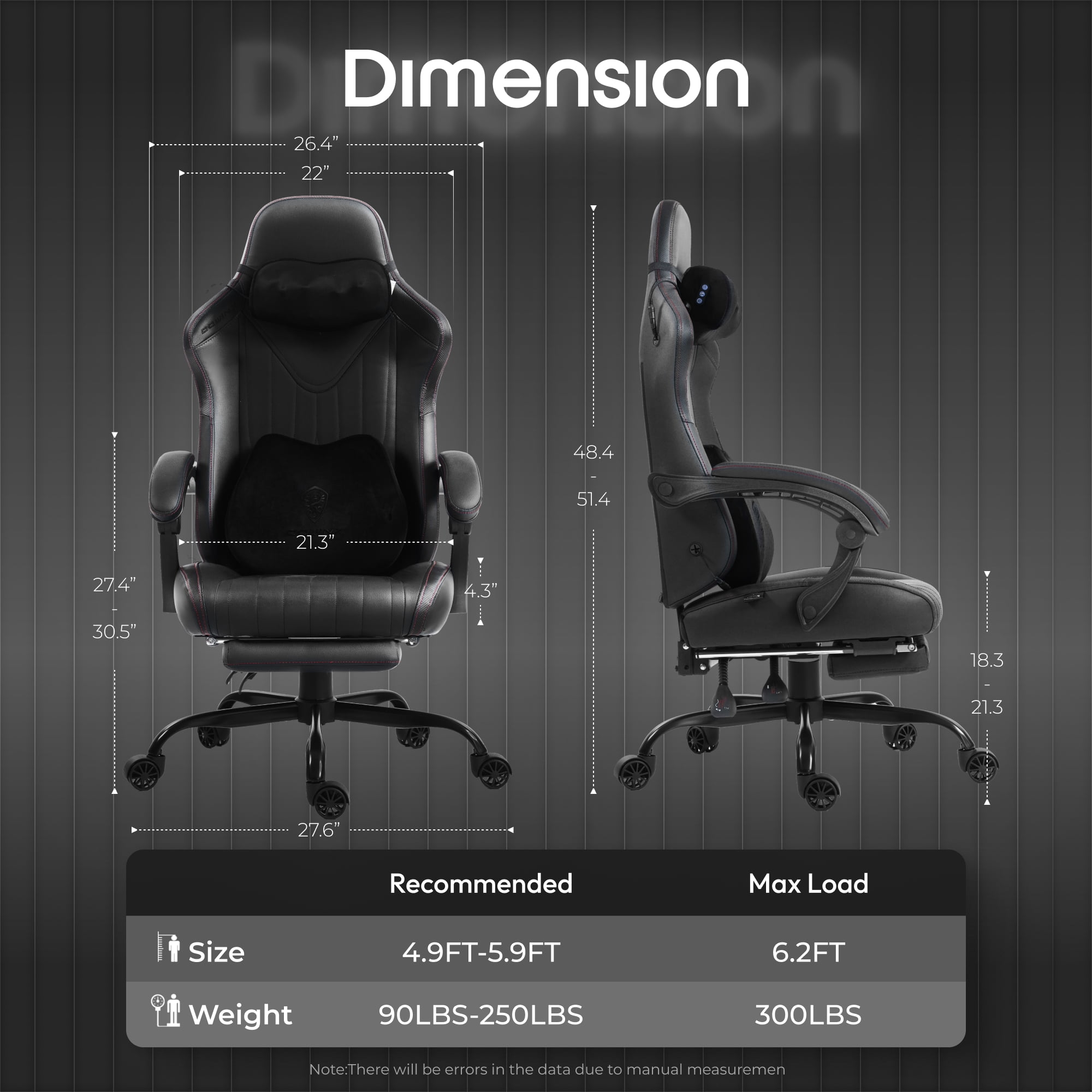 GOOSEA Gaming Chair with Shiatsu Massage for Neck, Lumbar Support, Ergonomic High Back Recliner for Home Office, Adjustable Height Computer Desk Chair with Premium Comfort Design, Black