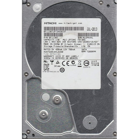 HUA722010CLA330, PN 0F11387, MLC JPT3HC, Hitachi 1TB SATA 3.5 Hard Drive