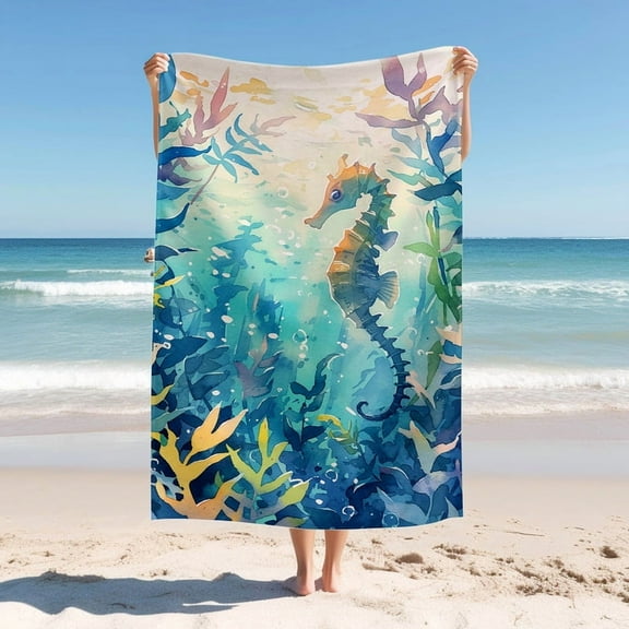 Adult Beach Towel, Modern Simple Beach Towel, Seahorse Print Bath Towel