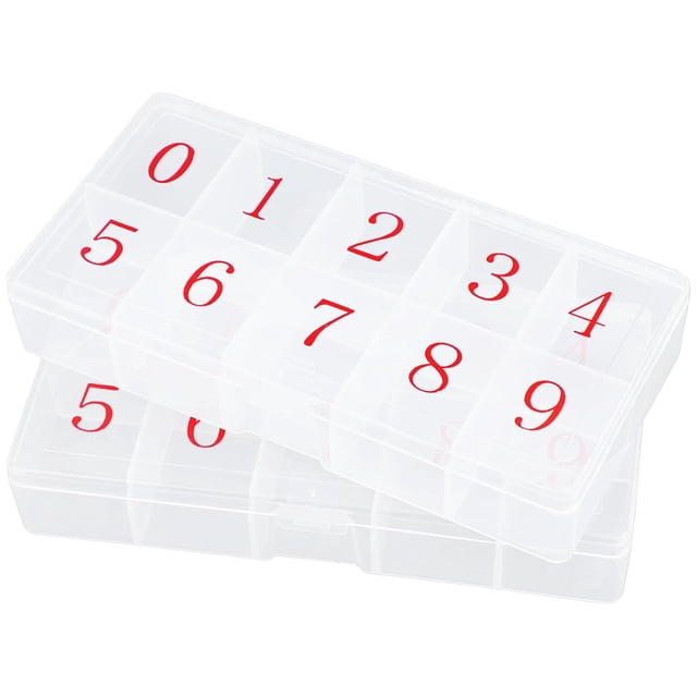 Djiypn Fake Nail Storage Box, 2PCS 10-Grid Rhinestone Organizer Case with Divider, Clear Plastic Empty Container for Art Craft Sewing Screw Rock Collection, Bead Jewelry Display Holder