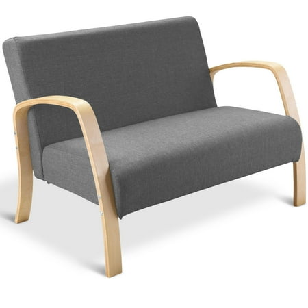 Oak Upholstered Loveseat - Costway Mid Century Modern Loveseat Fabric Upholstered Wood Armchair 2-Seater Sofa Gray