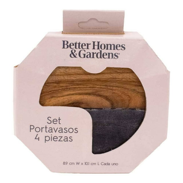 Set Portavasos Better Homes & Gardens de Madera Acacia y Mármol Negrole Octagonal 4 Piezas