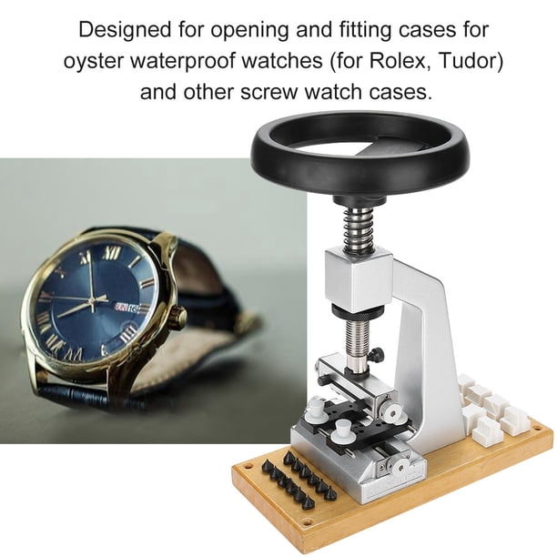Abridor de cajas de relojes, 5700 Banco de enroscar Herramienta de reparación de relojes Reloj de pulsera Herramienta Abridor de espalda con 6 troqueles para abrir y cerrar los relojes Oyster Waterpro Amonsee No