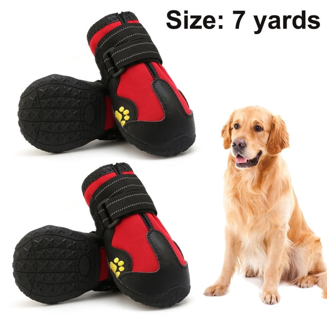 4pcs Set Dog Boots,Waterproof Dog Shoes,Dog Booties with Reflective Velcro Rugged Anti-Slip Sole and Skid-Proof,Outdoor Dog Shoes for Medium To Large Dogs-Red