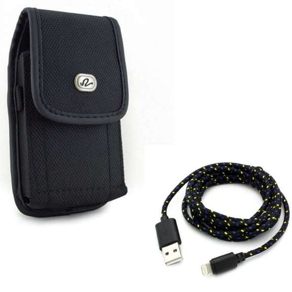 Charger Cord 6ft USB Cable w Rugged Case Belt Clip for iPhone XS Max/8 PLUS/7 Plus/6S Plus/6 Plus - Power Wire Braided Long Sync and Holster Canvas Cover Pouch Carry