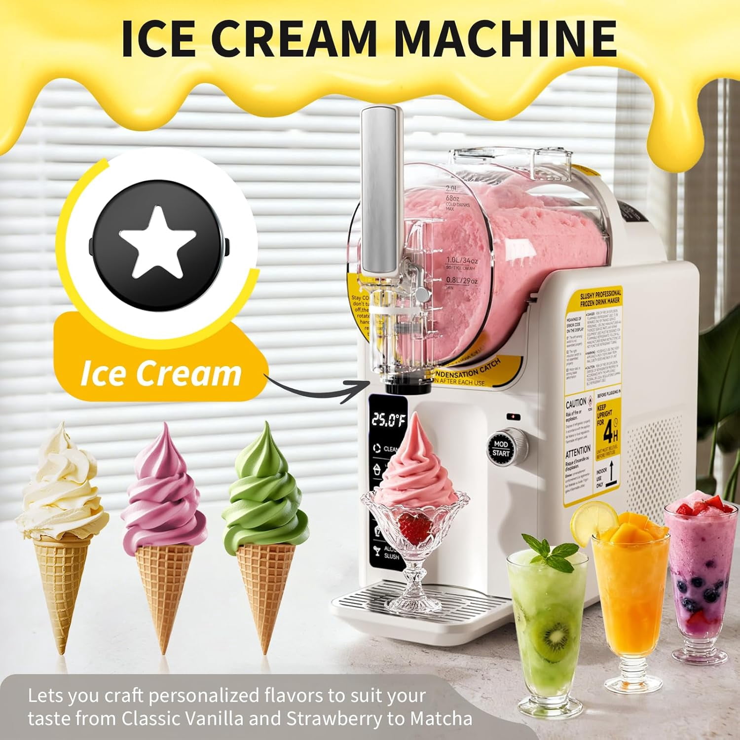 5 Preset 2 IN1 Ice Cream Maker Slushie Machine for Home - 88oz Slushy Machine Maker No Ice Needed Self Cleaning, Frozen Drink Machine