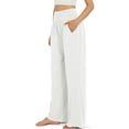 thumbnail image 4 of Alsol Lamesa Womens Activewear Wide Leg Pants High Waist Daily Wear Beach Trousers Cotton Linen Pants with Pockets White S, 4 of 6