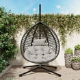 thumbnail image 3 of Harper & Bright Designs Hanging Egg Chair with Stand, Patio Wicker Hanging Chair, Indoor and Outdoor Hammock Swing Chair, 330 LBS Capacity for Bedroom Balcony Garden, Black+ Gray, 3 of 10