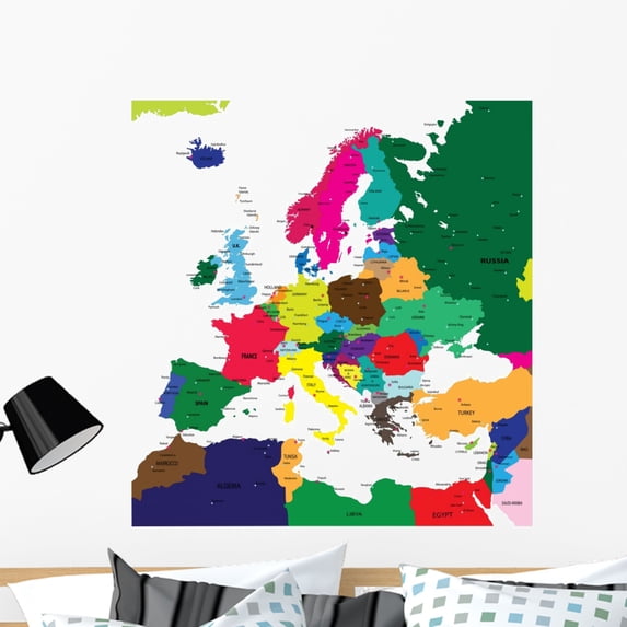 Political Map Europe Wall Mural by Wallmonkeys Peel and Stick Graphic (36 in H x 34 in W) WM332963