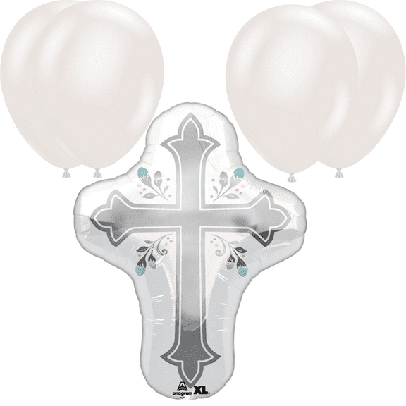 LoonBalloon 28 Inch Holy Day Cross Balloon with 4 Latex Balloons – Elegant Religious Balloon Set