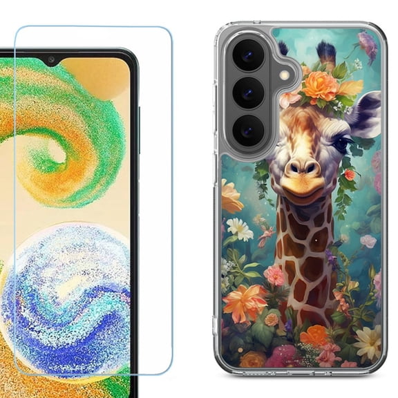 Shockproof Phone Case for Samsung Galaxy A27 5G, by OneToughShield - Giraffe Flower