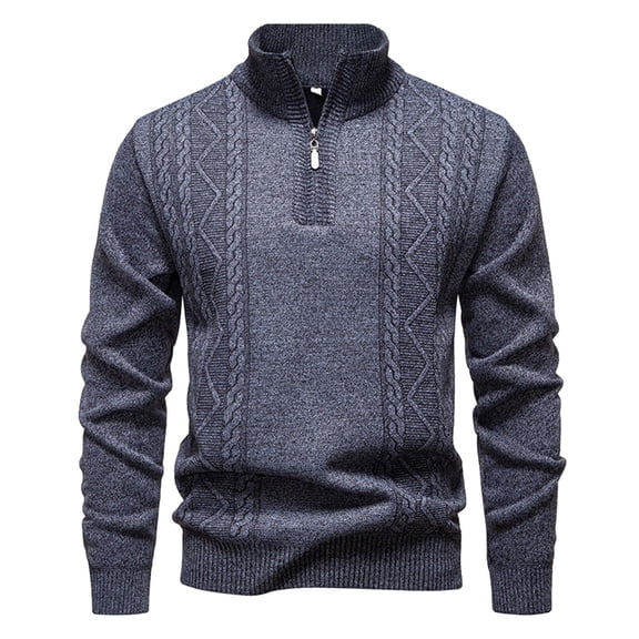 GBSYEWXS Pullover Sweater For Men Collared Long Sleeve Fleece Gentleman Solid Color Light Gray Sweaters