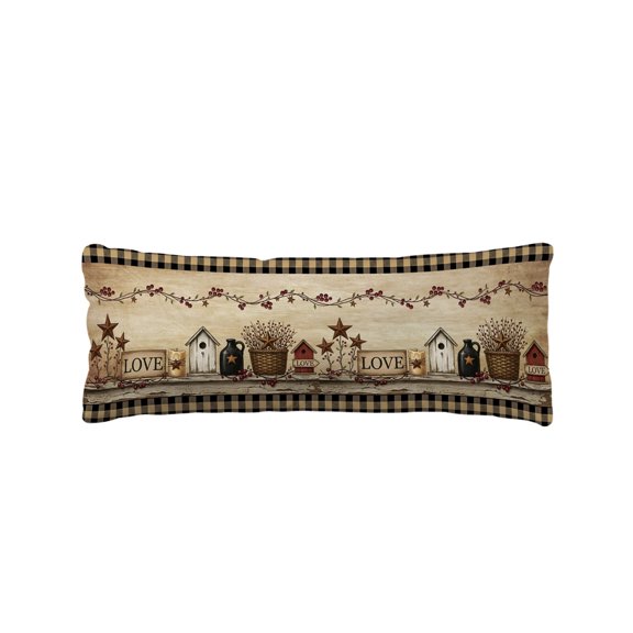 Vintage Barn Body Pillow Cover 20 x 54 Inch Decorative Pillow Cover Retro Country Star Berry Candle Grid Lumbar Pillowcase Seasonal Rectangle Cushion Case for Couch Sofa Bed Living Room