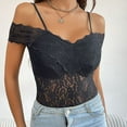 thumbnail image 6 of Lovskoo 2024 Women's One Piece Bodysuit Floral Lace Off Shoulder Short Sleeve Bodycon Bustier Bodysuit Black L, 6 of 9