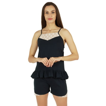 Inkmeso Lingerie Lace Cami Sleepwear Shorts Set For Womens Spaghetti Strap Nightwear 2 Pcs Sets