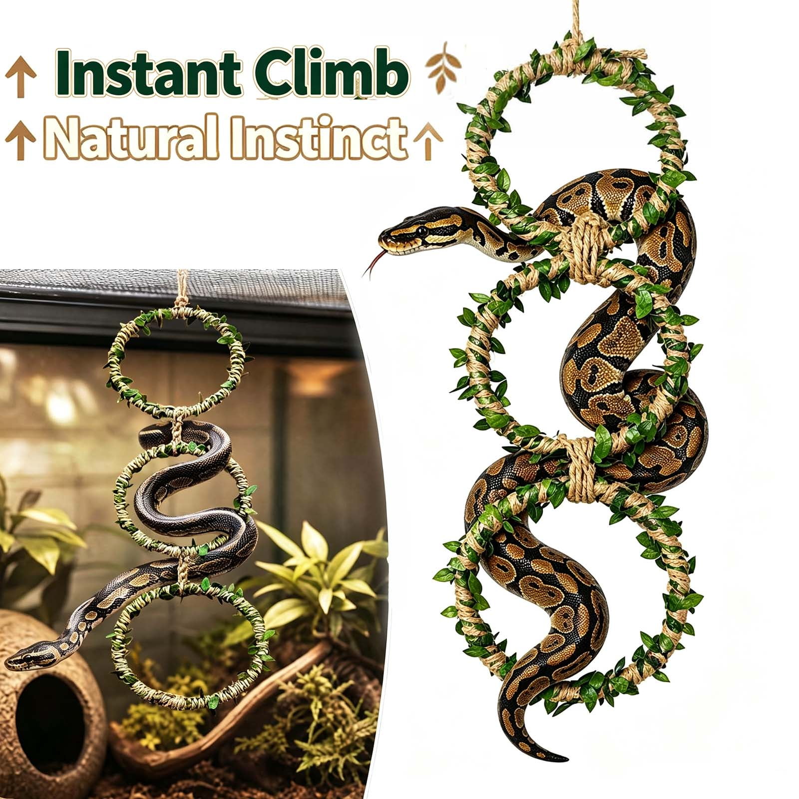 Reptile Climbing Decor, Snake Climbing Rings for Ball Python & Corn Snake, Reptile Toys, Enrichment Pet Toys & Tank Cage Decor, Habitat Accessories for Terrarium