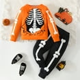 thumbnail image 2 of Boys Outfits Halloween Long Sleeve Cartoon Skeleton Print Pants 2 Piece Sports Clothes Boy Clothes Orange 2 Years-3 Years, 2 of 6
