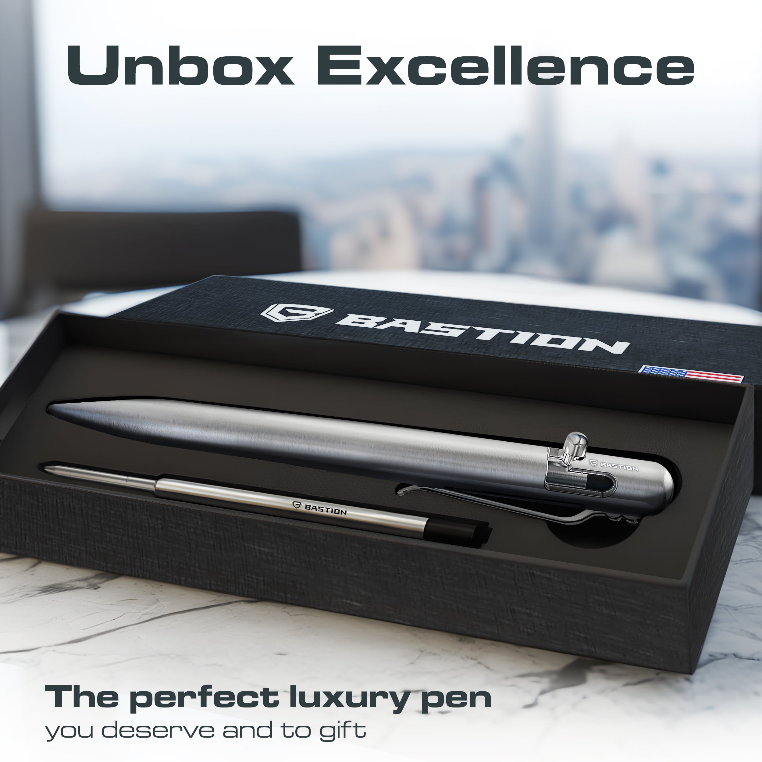 Bastion Titanium Bolt Action Pen, Ballpoint Refillable, 1 Count