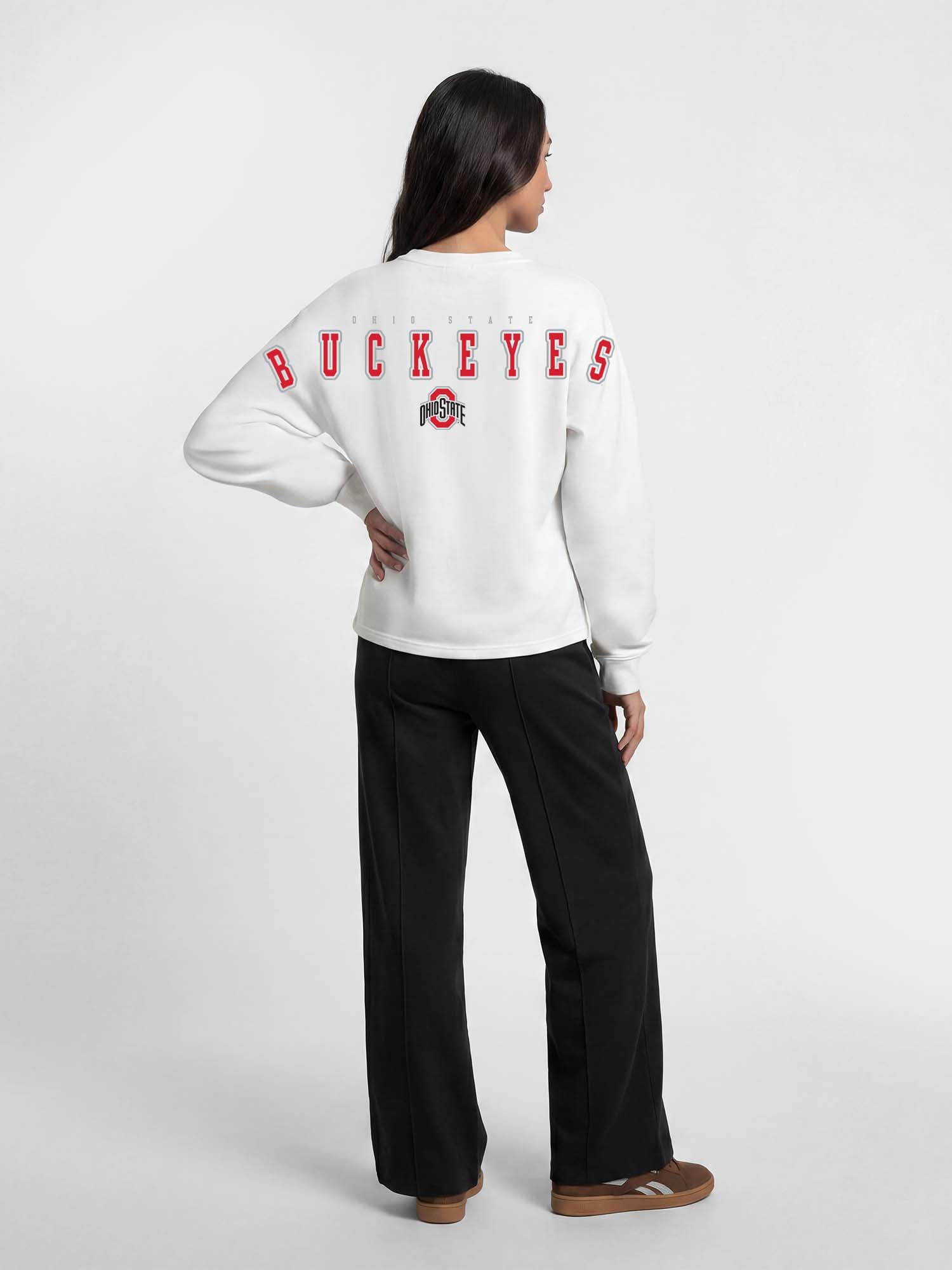 Ohio State Buckeyes Reebok Womens White Heavyweight Cotton Long Sleeve Pullover