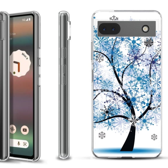 Slim-Fit Gel TPU Phone Case for Google Pixel 6a, by OneToughShield ® - Snowflakes Tree