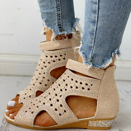 

Wefuesd Slippers For Women Clarks Sandals For Womenclarks Wedge Breathable Large Ladies Open Mouth Size Fish Zipper Toe Shoes Sandals Heel Women S High Heels Beige 40