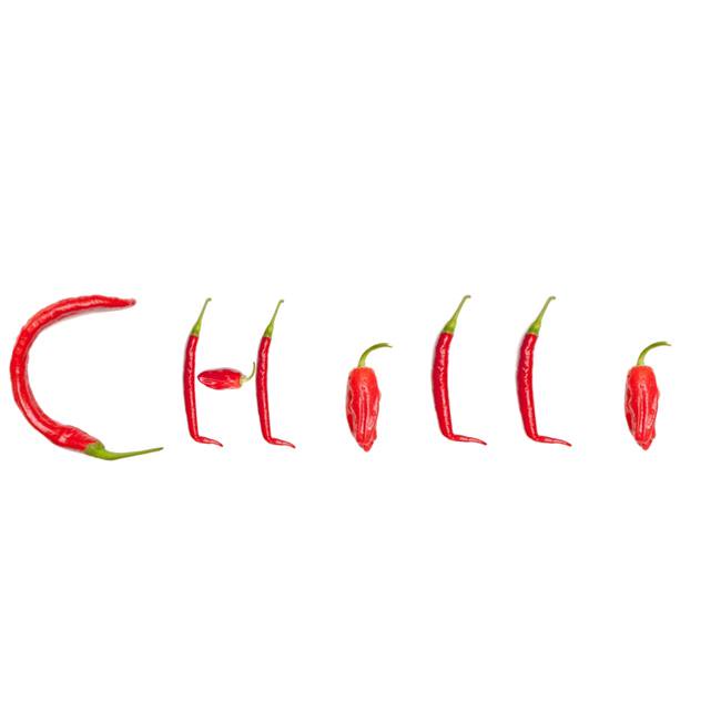 The Word Chilli Spelled with Red Jalapeno Peppers Poster Print, 27 x 8