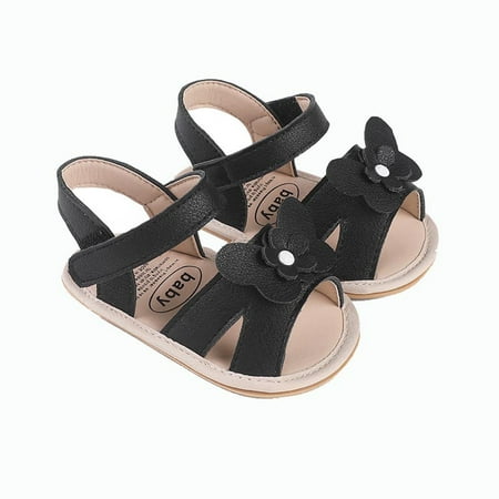 

Xfvqtps Baby Girls Walking Shoes Flower Butterfly Non Slip Comfortable Crib Flat Sandals Summer New Baby Everything Casual Breathable Cute Rubber Soles Soft Toddler Shoes Black