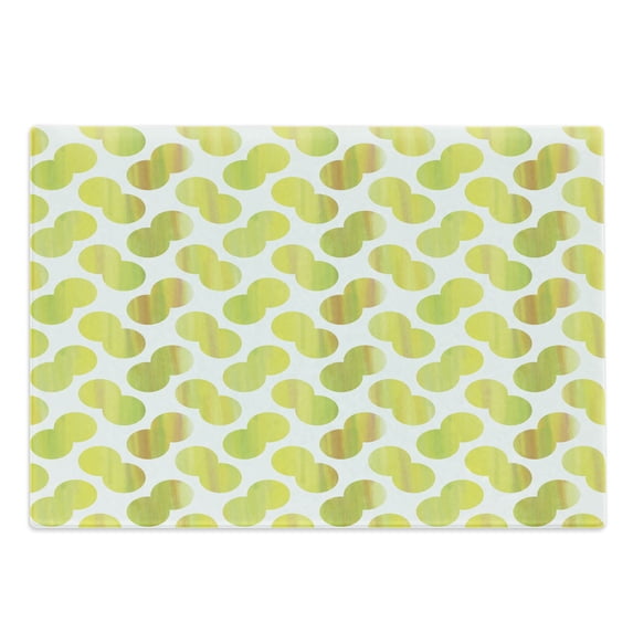 Green and White Cutting Board, Big Spots in Pairs Watercolor Style Grunge Fresh Summer Pattern, Decorative Tempered Glass Cutting and Serving Board, Large Size, Pale Green and White, by Ambesonne