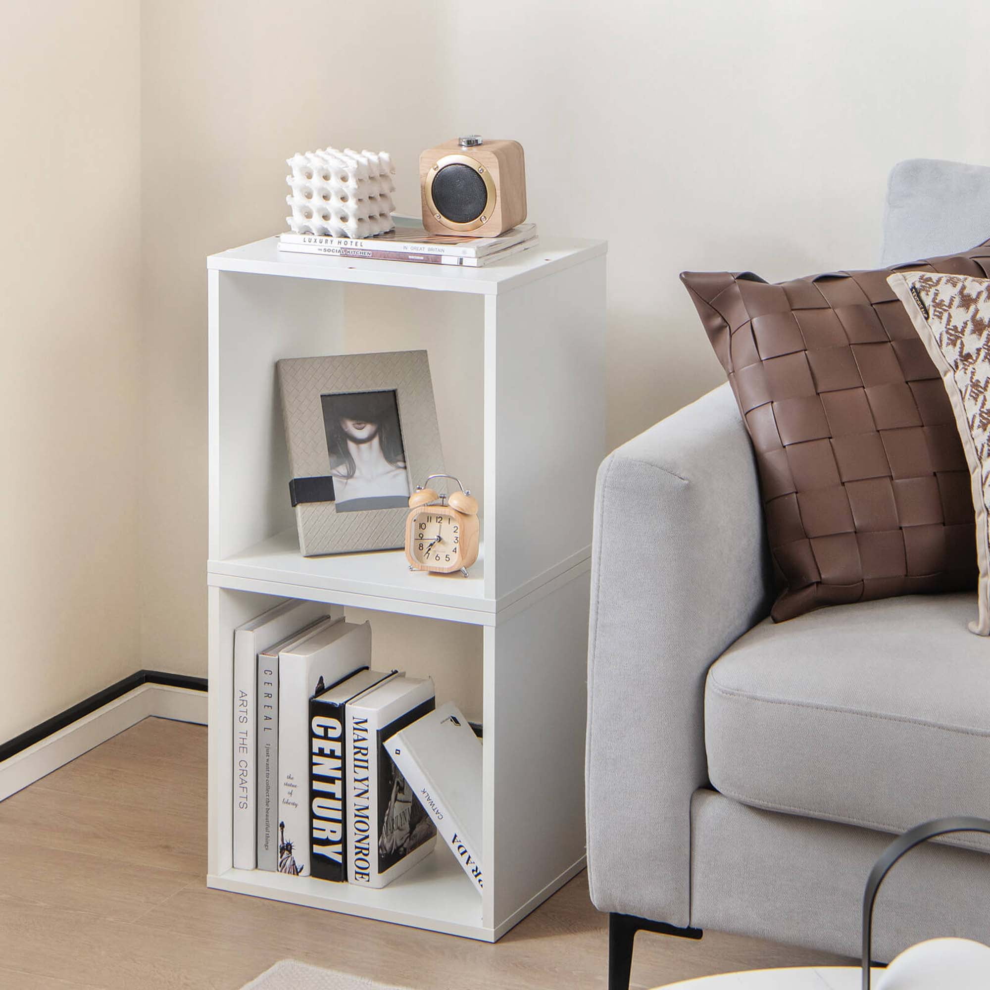 Costway 2 Tier Stackable Storage Cube Bookcase, White